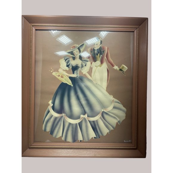 Vintage Victorian by Turner 1940s Framed Wall Art Lady and Gentleman Signed 19”x - Picture 1 of 5